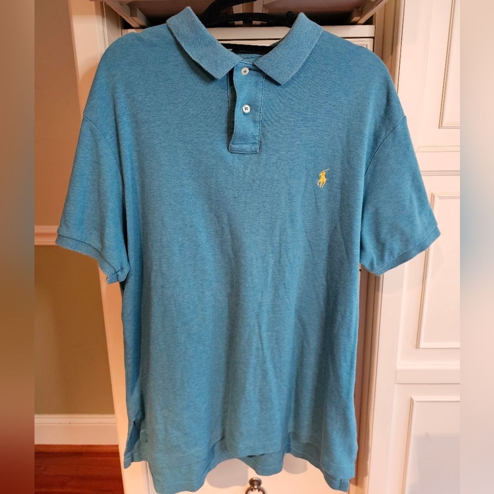 Polo By Ralph Lauren Pique Polo T Shirt Turquoise Aquamarine Size Large.